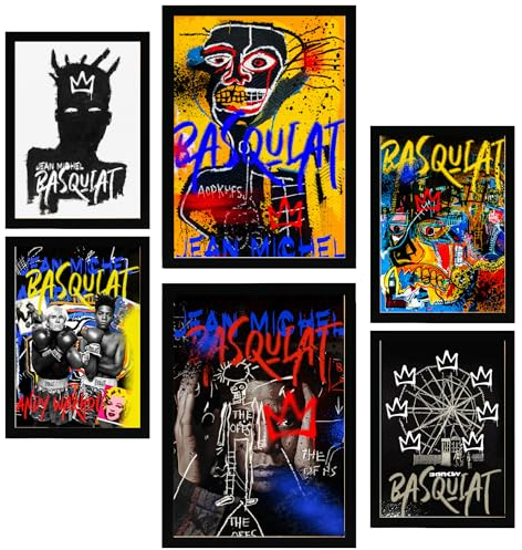 Nacnic 6er-Set Ikonische Basquiat-Graffiti-Pop-Art Gerahmtes Poster mit Design-Illustrationen zur Dekoration der Wände Ihres Zuhause Zimmer Büro Laden Malerei im A3 & A4 Schwarzer Rahmen