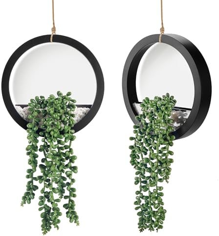 Der Rose 2 paquetes de plantas falsas colgantes suculentas artificiales en macetas negras para sala de estar, dormitorio, decoración de pared bohemia