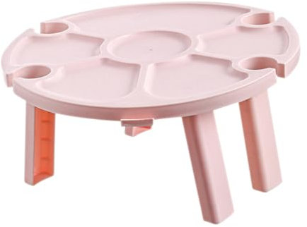 Milisten Weinglasregal Kunststoffständer Mini-picknicktisch Zusammenklappbarer Strandtisch Serviertablett Aus Kunststoff Tisch Hochklappen Tragbar Rosa Plastik Vorspeise Wiederverwendbar