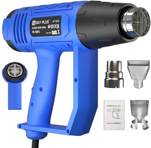 Heat Gun for Heat Shrink, 2000W Heat Gun Professional Hot Air Gun, Dual Temperature Control 300°C & 600°C, 1.5s Fast Heating, Ideal for Stripping Paint, Soldering Pipes, Shrinking PVC, 3 Nozzles