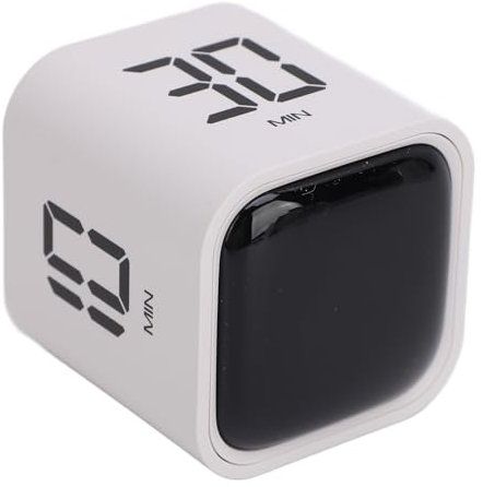 Temporizador Cube Pomodoro, Reloj Temporizador de Productividad Giratorio de Operación Simple, Cuenta Regresiva de 5 10 30 60 Minutos, Alarma de Sonido por Vibración, (White)