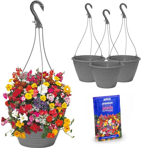 Hanging Baskets 3 Growing Basket Kit with Beautiful Baskets Seeds by Jamieson Brothers