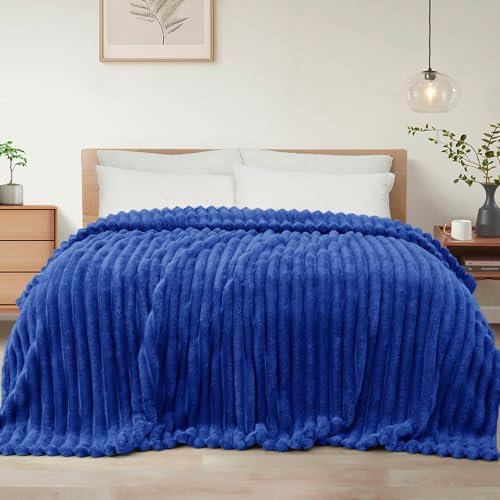 Exclusivo Mezcla Kuscheldecke Flauschig Fleecedecke Flanell Decke, Leichte und Warme Wohndecke Tagesdecke für Ganzjahreszeit, 220 x 240 cm Kobaltblau