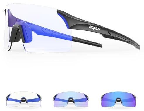 SCVCN Fahrradbrille Selbsttönend für Damen Herren, Photochrome Radsportbrille Sonnenbrille mit UV400 Schutz Randlose Transprante Gläser für Outdoorsports S142-PH