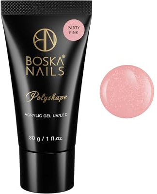 Boska Nails Polyshape Acryl-Gel Party Pink 30 g gel pour ongles rose vif avec des particules pailletées, pour des stylings audacieux et durables, dans un tube pratique