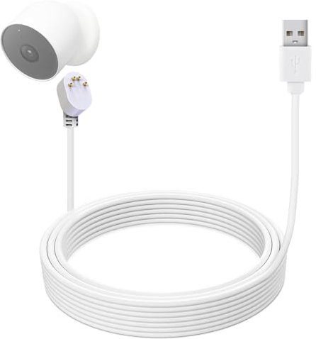 LIFEMOI Upgraded, 24.9 ft/7.6m USB Power Charging Cable, Four-core Thick Charging Cable, Compatible with Google Nest Cam (Battery Version) Camera, Extended Charge Cord, Weatherproof