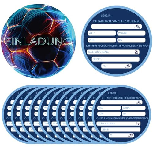YianHien Fussball Einladungskarten Kindergeburtstag Junge, Einladungskarten Geburtstag zum Kinder Geburtstagsparty für Fußballfans Jungen und Mädchen, Coole Einladungskarten Fussball Jungen, 12 Stück