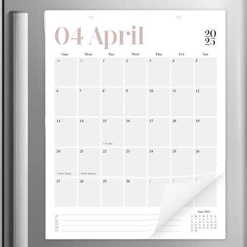 Calendario magnético vertical gris y beige para nevera 2025-2026, 13.5 x 11 pulgadas, 18 meses, minimalista, calendario magnético 2025 para interiores modernos de oficina y hogar, del 25 de enero al
