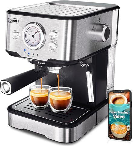 Gevi 15 Bar Espresso Kaffeemaschine Espressomaschine mit professionellem Milchaufschaumdüse,Edelstahl-Espressomaschinen für Cappuccino,Latte & Macchiato,1,5L Wassertank, schwarz