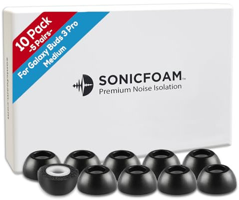 SONICFOAM Buds 3 Pro Lot de 10/5 paires d'embouts de rechange en mousse à mémoire de forme (Buds-3-Pro Noir moyen)