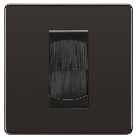 BG Screwless Black Nickel Single 1 Gang Brush Cable Entry Wall Plate Black Insert Square