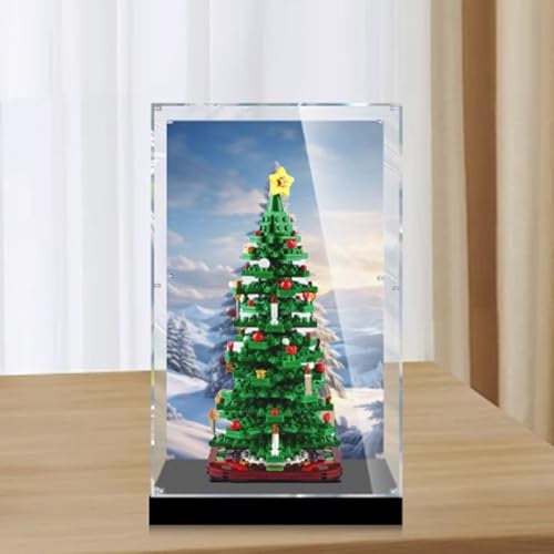 XDHVBES Acrylic Display Case for Lego 40573 Christmas Tree Model, LED Lighting Kit, Clear, 7.68 x 7.68 in, Tabletop Mount