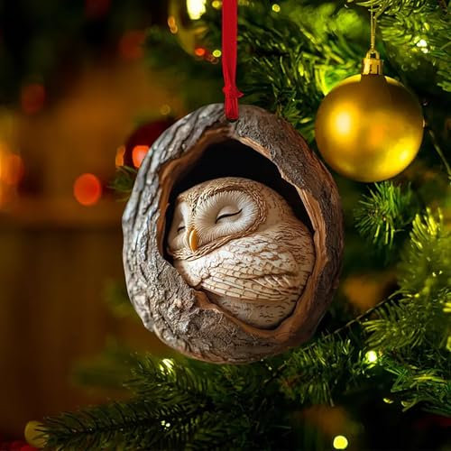 Weihnachtsbaumschmuck Weihnachtsdeko Weihnachtsbaum Dekoration 2D Acryl Eulen Anhänger Weihnachtsbaumanhänger Baumschmuck Christbaumanhänger Weihnachtlicher Baumschmuck Lustige Tier Anhänger (D)