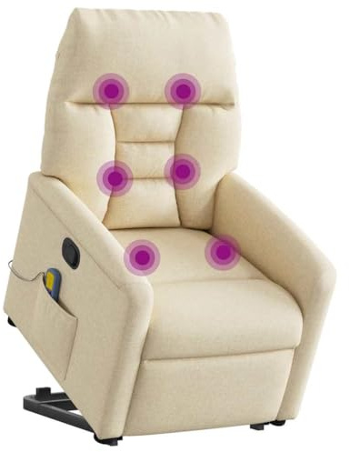 vidaXL Massagesessel mit Aufstehhilfe Creme Stoff, Relaxsessel, Sessel mit Aufstehhilfe, Massagestuhl, Sessel, Sessel mit Massagefunktion, TV-Sessel