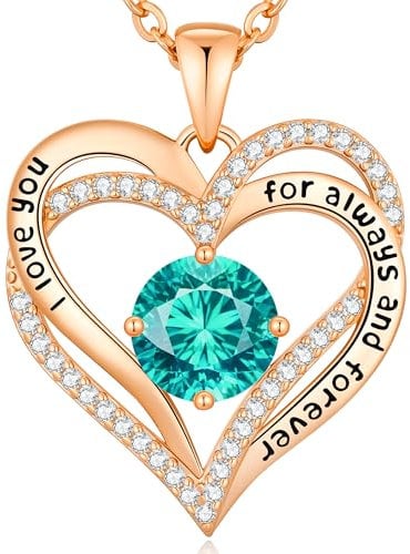 CDE Necklaces for Women Birthstone Pendant, Sterling Silver Love Heart Rose Gold Jewellery Gifts for Mum Her Wife Girlfriend Anniversary Birthday Mothers Day (Brass, Rose Gold-12-Dec)