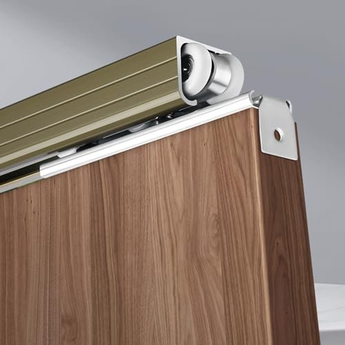 RENLXFI Binario per Porta Scorrevole Kit di Binari per Porte Scorrevoli per Armadi, Set di Ferramenta E Guide per Porte A Scomparsa Universali in Alluminio, Montaggio A Soffitto/Parete(60in/152cm)