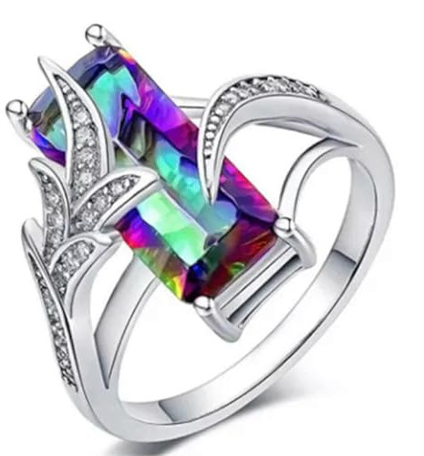 Modischer 925er Silberschmuck, Mystic Topaz, Verlobungsring für Damen, Größe 6–10, Weiß, 6
