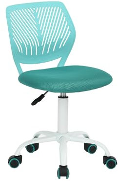 FurnitureR Esszimmer-Drehstühle, 1PC Küchenstuhl, gepolsterter Stuhl, Drehstuhl, bequemer Stuhl mit Rädern, Rückenlehne, armloser Stuhl für Esszimmer, Wohnzimmer,Türkis M