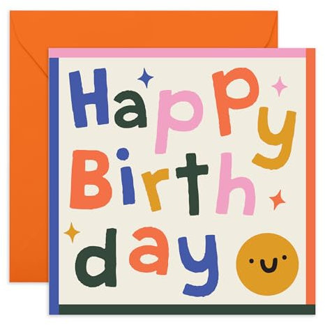 Happy Birthday Card - Smiley Face - Lustige Geburtstagskarte für alle Altersgruppen, Ihn, sie, Kinder, Erwachsene, Kinder, Freunde, Familie, Kollegen, Frauen, Männer, Jungen, Mädchen - Bunt - Kommt