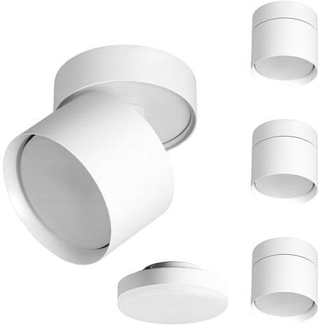 LED Deckenspot Aufbaustrahler, weiße Farbe, Aufbauspot schwenkbar Deckenstrahler 230V, Deckenleuchte mit GX53 Fassung Deckenlampe Aufputz Spots aus Aluminium, Aufbauleuchte Rund 4 Stück (4)