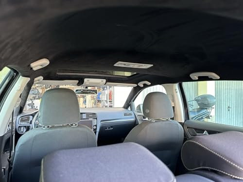 Kit de garniture de toit noir – Matériau en daim extensible de luxe et adhésif en spray Trim-Fix – Comprend une doublure en daim (taille 3 m x 1,5 m) et 2 canettes de colle en spray Trim-Fix