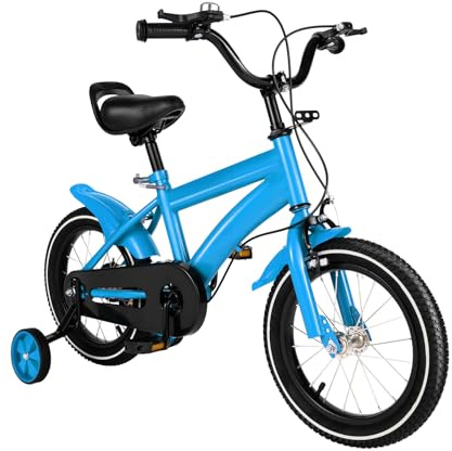 MIUKYUI Kinderfahrrad 14 Zoll, Fahrrad ab 3-6 Jahre für Mädchen Junge, Weiß Kinderrad mit Schutzblech & Kombinierte Vorder- und Hinterradbremse, aus Hochwertigem Kohlenstoffstahl (blau)