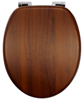 Fanmitrk WC Sitz mit Absenkautomatik, Toilettendeckel aus MDF Holz, Toilettensitz mit Holzoptik-Furnier (Walnussfarben)