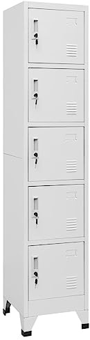 Holamys Schließfachschrank Hellgrau, 38x40x180 cm Stahl, 5 abschließbare Türen, Metallschrank für Büro, Schule, sichere Aufbewahrung