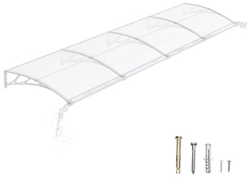 DAWNINGHOMM Auvent de Porte d’Entrée 100 × 400 cm, Marquise de Porte Extérieur en Polycarbonate, Abri Anti-Pluie et Anti-UV pour Maison, Balcon et Terrasse