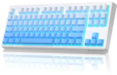 FREEWOLF M87V2 Wireless Gaming Keyboard, Tri-Mode BT/2.4G/Kabelgebunden, Leise & Sanft, 4000mAh, Seitendruck-Tastenkappen, QWERTY US, Anti-Ghosting, 16M RGB, für Mac/Win (Blau)