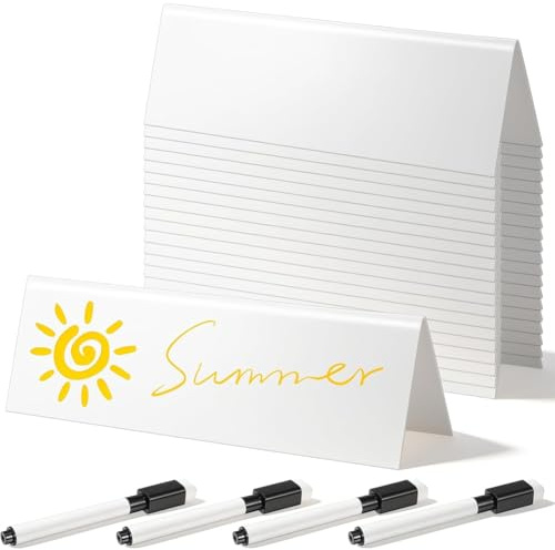 Yoeruers 20 Pcs Dry Erase Name Tent Cards Reusable White Desk Name Plates, Size 8.66 X 2.76 X 2.09 Inches for Office MeetingTable