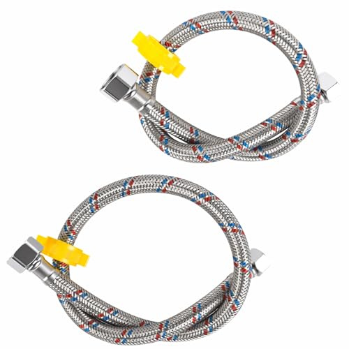 2 Stück 60CM Flexschlauch, Panzerschlauch 1/2 Zoll Ig X 3/8 Zoll Ig | 304 Edelstahl Flexschlauch Flexibler Verbindungsschlauch für Wasserhahn Küchenarmatur Bad WC