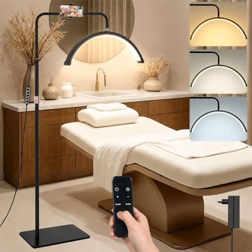 LED Halbmond Wimpern Lampe,23 Zoll 40W Dimmbar Stehlampe mit Telefonhalter