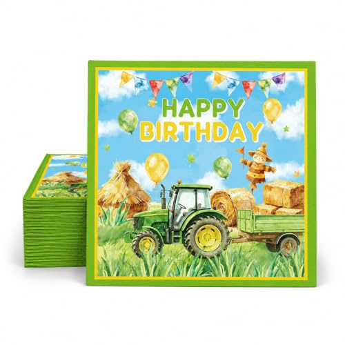 DazzJoy 20 Stück Traktor Servietten Kindergeburtstag, 33 x 33 cm Servietten Traktor Geburtstag, Bauernhof Geburtstag Deko Papierservietten, Bauernhof Geburtstagsservietten Tischdeko für Party Deko