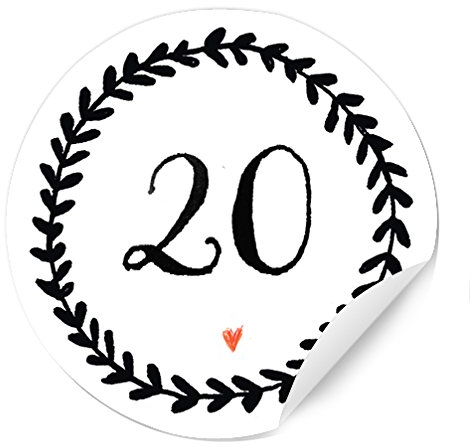 24 Adventskalenderzahlen für den selbstgemachten Adventskalender zum Basteln mit selbstklebende Etiketten MATT, 24 Zahlen zum Beschriften, Nummerieren, 40 mm, Ranken Design, Schwarz auf Weiß