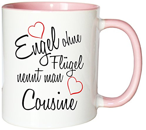Mister Merchandise Kaffeebecher Tasse Engel ohne Flügel nennt Man Cousine Tante Tochter Onkel Schwanger Baby Teetasse Becher Weiß-Rosa