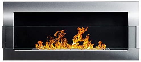 Bio Ethanol Fire BioFire Fireplace Modern 900 x 400 Stainless steel with glass Wall - Mounted Alcohol Fireplace