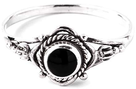 Windalf Zarter Mediaval Damen Ring SIANA Ø 0.8 cm Freundschaftsring mit Onyx Bohemia Schmuck Vintage 925 Sterlingsilber (Silber, 62 (19.7))
