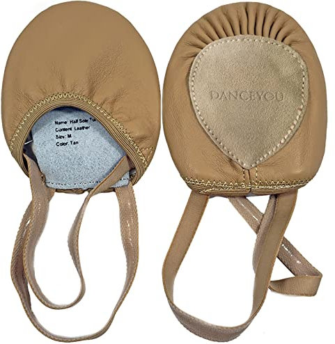 DANCEYOU Halbsohlen Ballettschuhe Pirouette Tanzschuhe Schläppchen Gymnastikkappen aus Leder für Mädchen Kinder Damen Hellbraun M