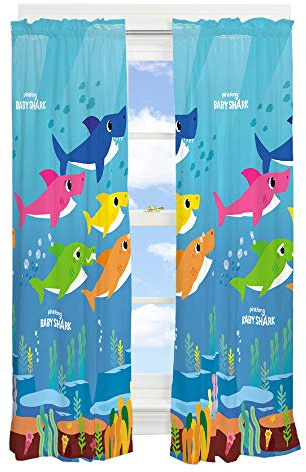 Franco Kids Room Window Curtain Panels Drapes Set, 82 in x 63 in, Baby Shark