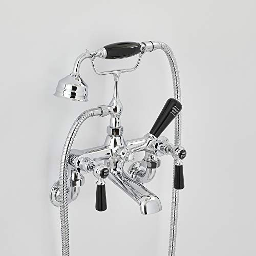 Milano Elizabeth Wall Mounted Bath Shower Mixer Tap Lever Handles - Chrome Black