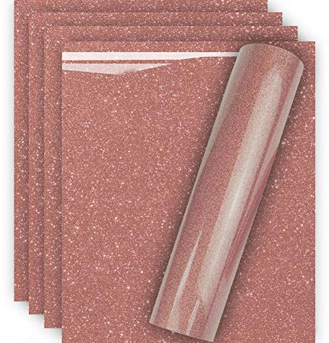 Tvinyl Warehouse Rose Gold Glitter HTV Heat Transfer Vinyl for T-Shirt 12 X 10(Pack of 5), Easy to Weed and Iron on, Guaranteed Size