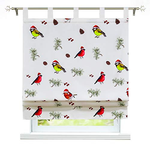 ESLIR Raffrollo mit Schlaufen Gardinen Wohnzimmer Raffgardine Blickdicht Schlaufenrollo Vorhänge Modern Vogel Muster BxH 100x140cm 1 Stück