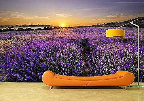 ZZXIAO Sonnenuntergang über Lavendelfeld selbstklebenden Vinyl-Wandaufkleber Tapetenkunst-Wandmalerei-Wohnz wandpapier fototapete 3d effekt tapete Wohnzimmer Schlafzimmer Hintergrundbild-300cm×210cm