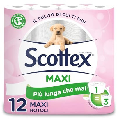 Scottex Scottex Papier toilette original géant 12 maxi rouleaux 500 feuilles – 125 g