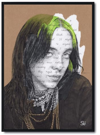 Billie Eilish Portrait Drawing with Everything i wanted song lyrics - fine art giclee print A5 A4 A3 Size artwork