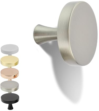Natural Goods Berlin Möbelgriffe rund KREISEL 2 Stück Edelstahl-Optik/Möbelknöpfe mit ⌀31mm / Schrankknöpfe passend für 15-22mm Türstärken/Griffe für Küchenschränke, Kommoden, Sideboard etc.