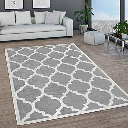 Paco Home Teppich Wohnzimmer Kurzflor Marokkanische Kreis Und Bordüren Muster Modern, Grösse:200x280 cm, Farbe:Grau 8
