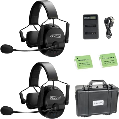 Came-TV 2er-Pack Kuminik8 1.9GHz drahtloses Intercom-Headset, Vollduplex-Intercom-Kommunikationssystem, 450m Lange Entfernung mit Rauschunterdrückung & Null Latenz für Kirche Film Produktion Drohne