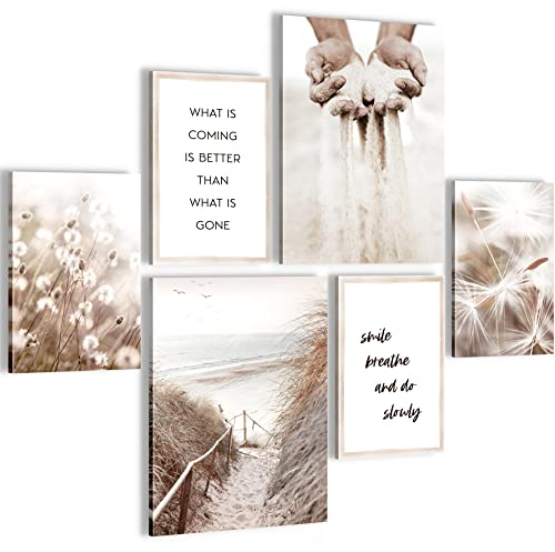 Novart Wandbilder Set Boho Pampasgras Beige - KEIN EXTRA RAHMEN BENÖTIGT - Modern Deko - Wohnzimmer Schlafzimmer Flur N003963a